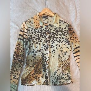 Beautiful vintage Morgan leopard print long sleeve mesh shirt